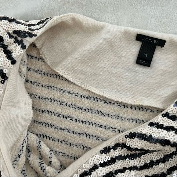 J. Crew Ivory and Black Sequin Stripe Embellished T-shirt, Size XS - Picture 8 of 14